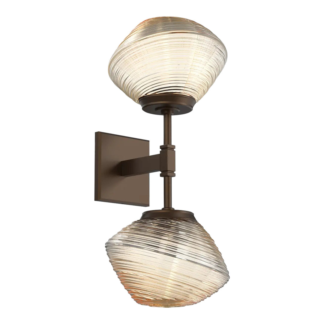 Mesa Double Sconce by Hammerton Studio in Flat Bronze with Amber glass