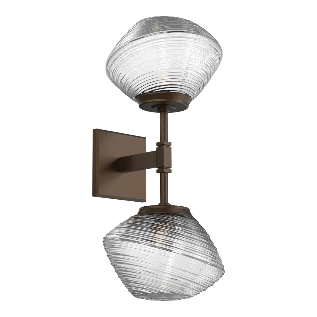 Mesa Double Sconce by Hammerton Studio in Flat Bronze with Clear glass