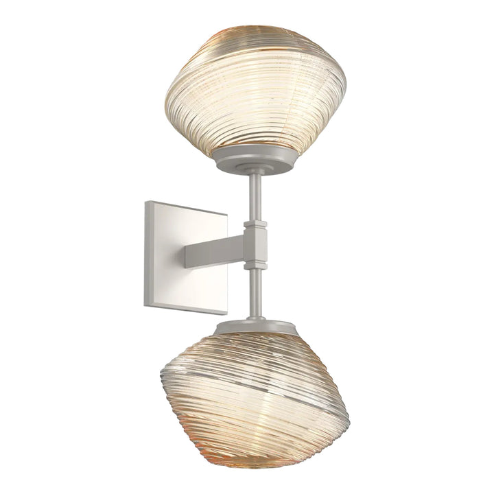 Mesa Double Sconce by Hammerton Studio in Beige Silver with Amber glass