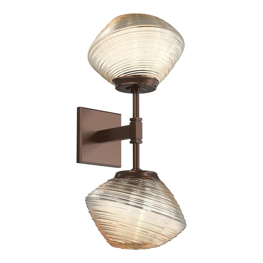 Mesa Double Sconce by Hammerton Studio in Burnished Bronze with Amber glass