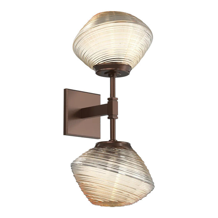 Mesa Double Sconce by Hammerton Studio in Burnished Bronze with Amber glass