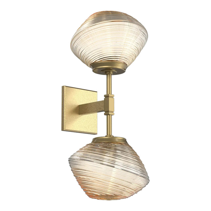 Mesa Double Sconce by Hammerton Studio in Gilded Brass with Amber glass