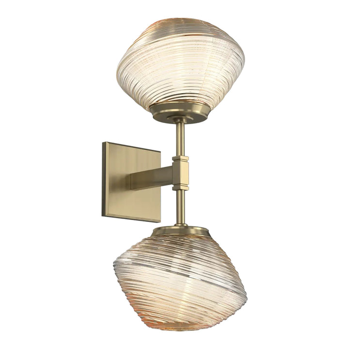 Mesa Double Sconce by Hammerton Studio in Heritage Brass with Amber glass