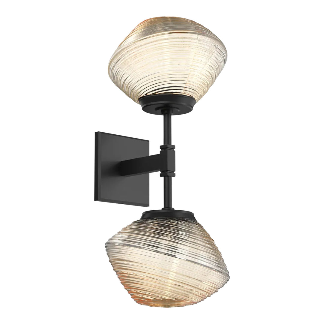 Mesa Double Sconce by Hammerton Studio in Matte Black with Amber glass