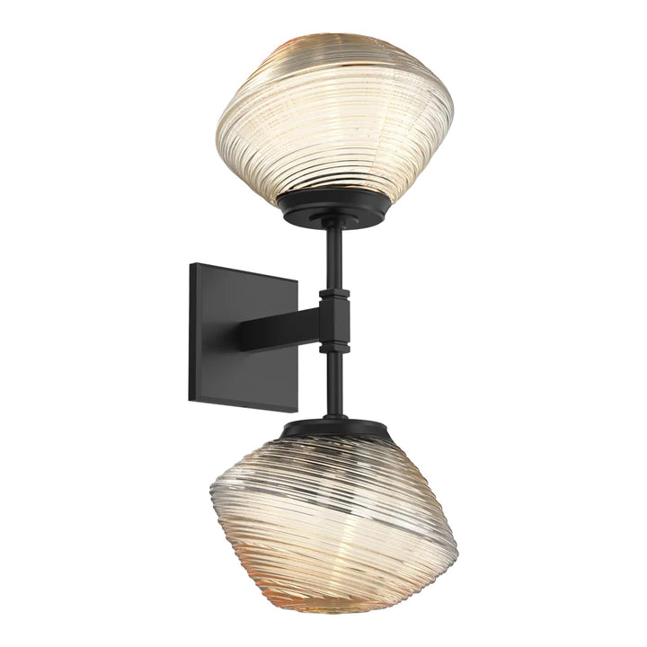 Mesa Double Sconce by Hammerton Studio in Matte Black with Amber glass