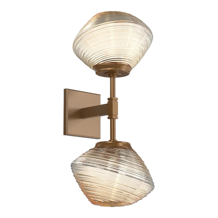Mesa Double Sconce by Hammerton Studio in Novel Brass with Amber glass