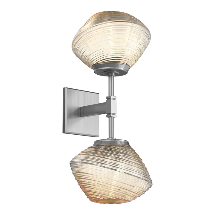 Mesa Double Sconce by Hammerton Studio in Satin Nickel with Amber glass