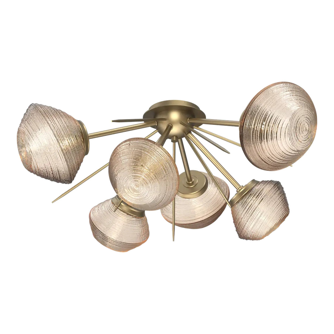 Mesa Half Starburst Flush Mount by Hammerton Studio in Gilded Brass with Amber glass