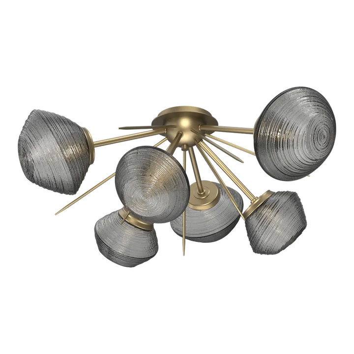 Mesa Half Starburst Flush Mount by Hammerton Studio in Gilded Brass with Smoke glass
