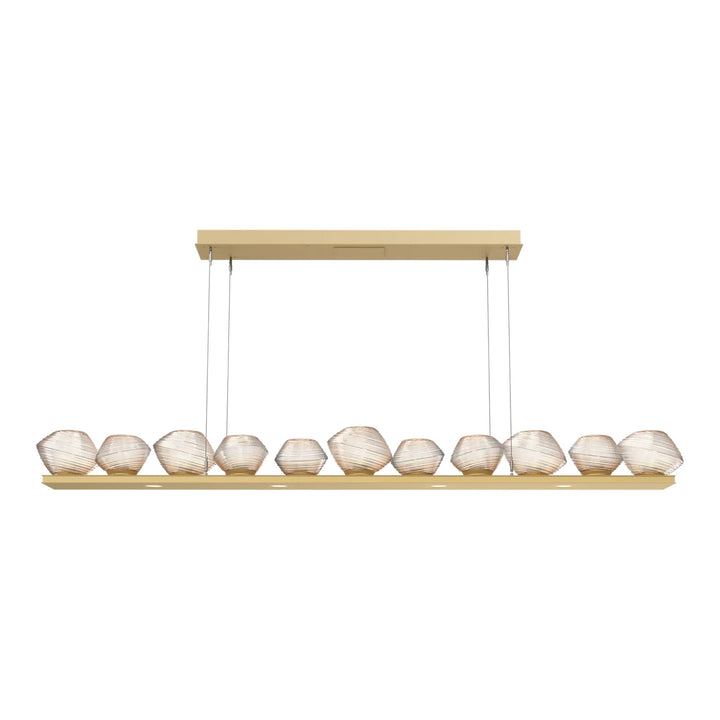 Mesa Linear Chandelier by Hammerton Studio Large in Gilded Brass with Amber glass