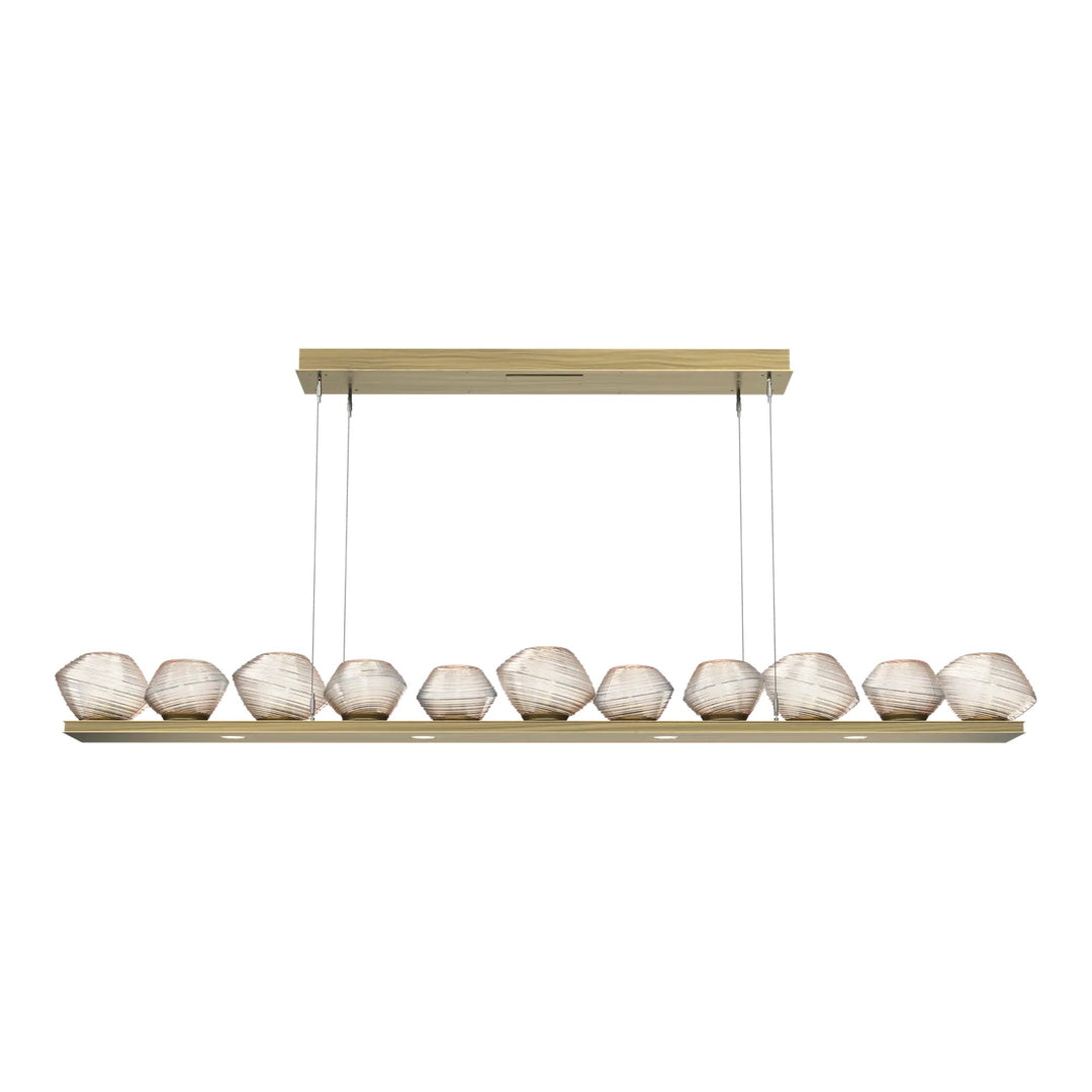 Mesa Linear Chandelier by Hammerton Studio Large in Heritage Brass with Amber glass