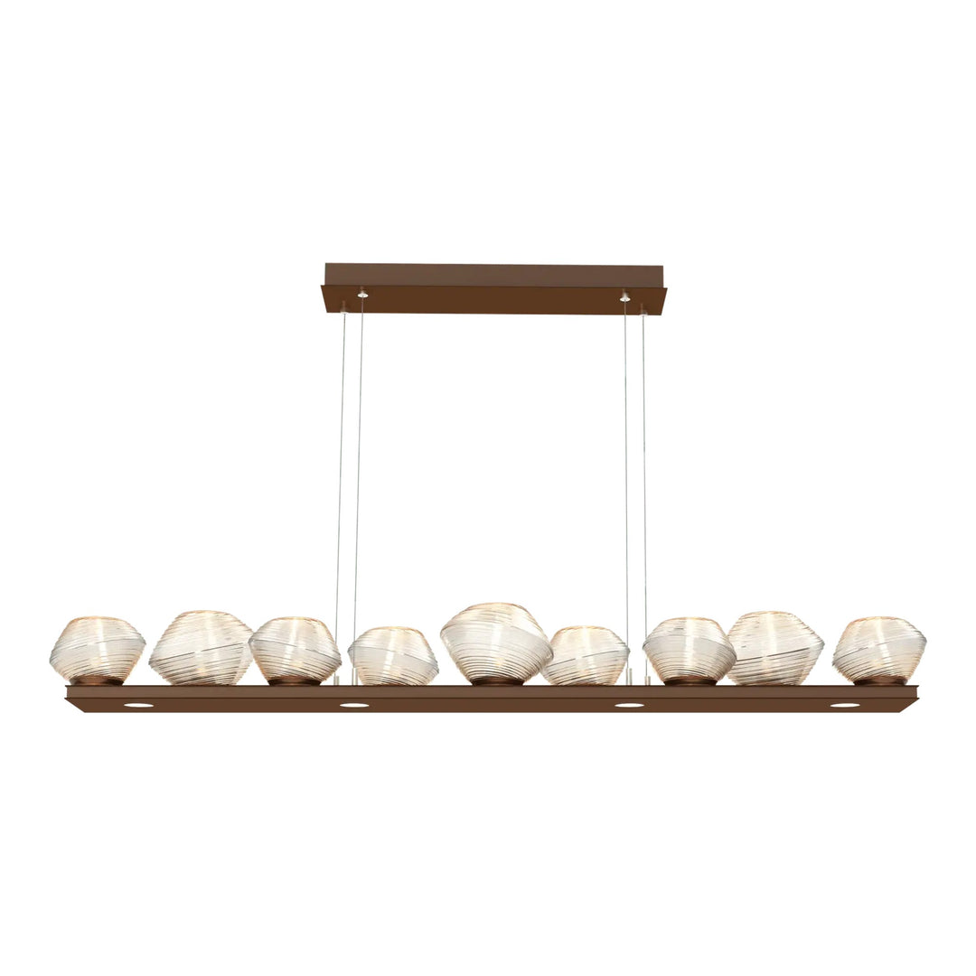 Mesa Linear Chandelier by Hammerton Studio Medium in Burnished Bronze with Amber glass