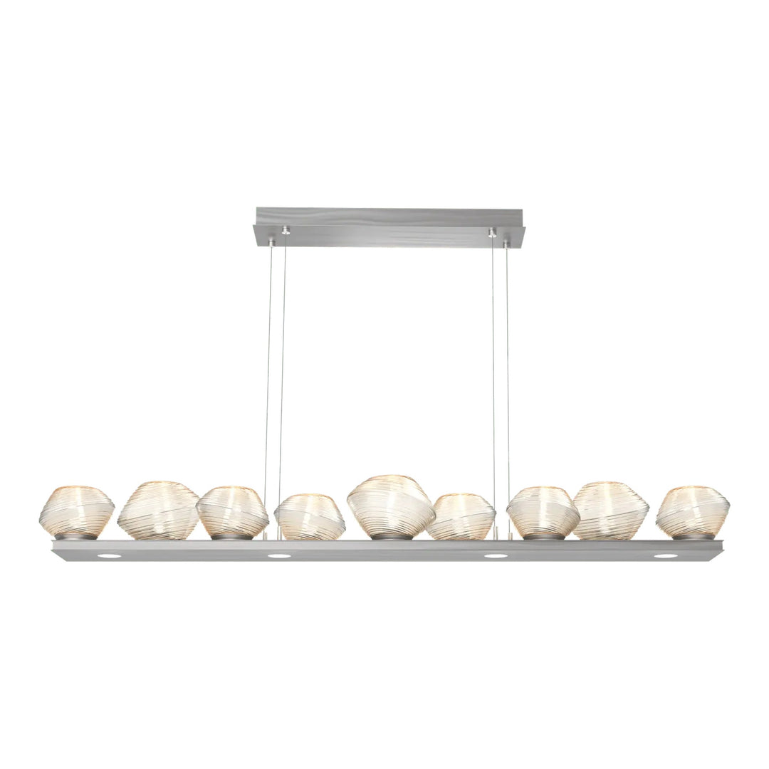 Mesa Linear Chandelier by Hammerton Studio Medium in Satin Nickel with Amber glass