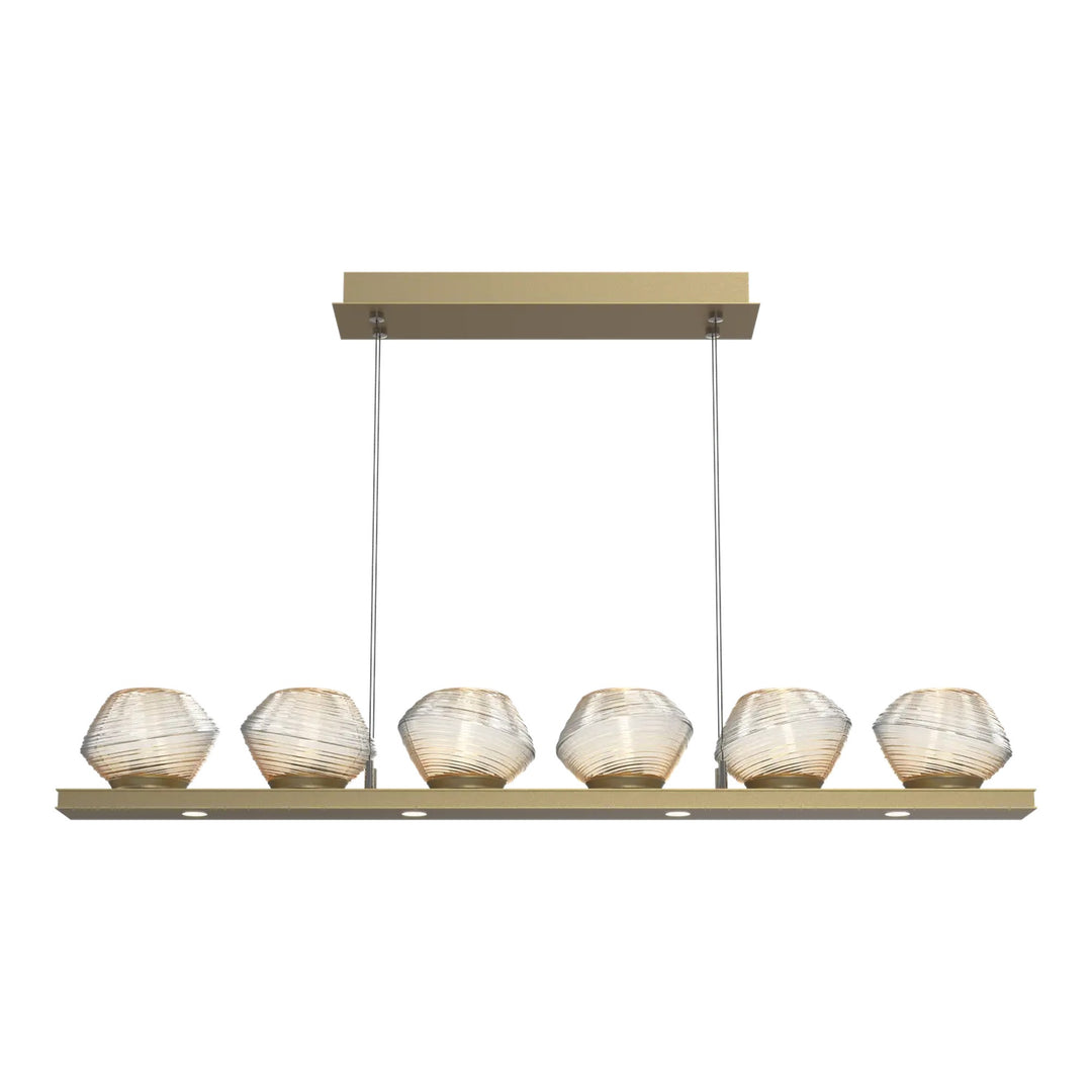 Mesa Linear Chandelier by Hammerton Studio Small in Gilded Brass with Amber glass