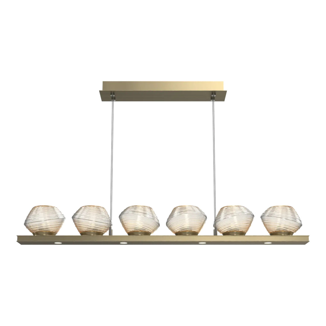 Mesa Linear Chandelier by Hammerton Studio Small in Heritage Brass with Amber glass