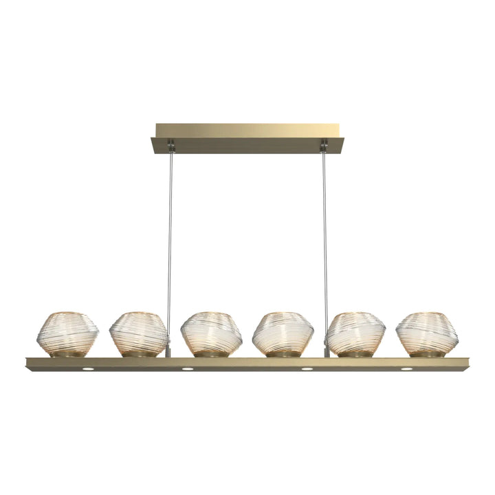 Mesa Linear Chandelier by Hammerton Studio Small in Heritage Brass with Amber glass