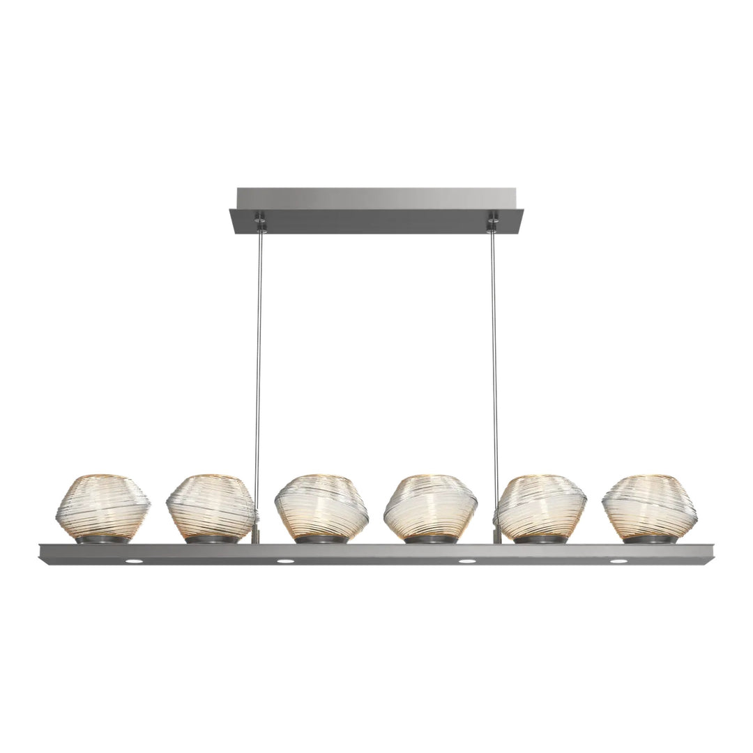 Mesa Linear Chandelier by Hammerton Studio Small in Satin Nickel with Amber glass