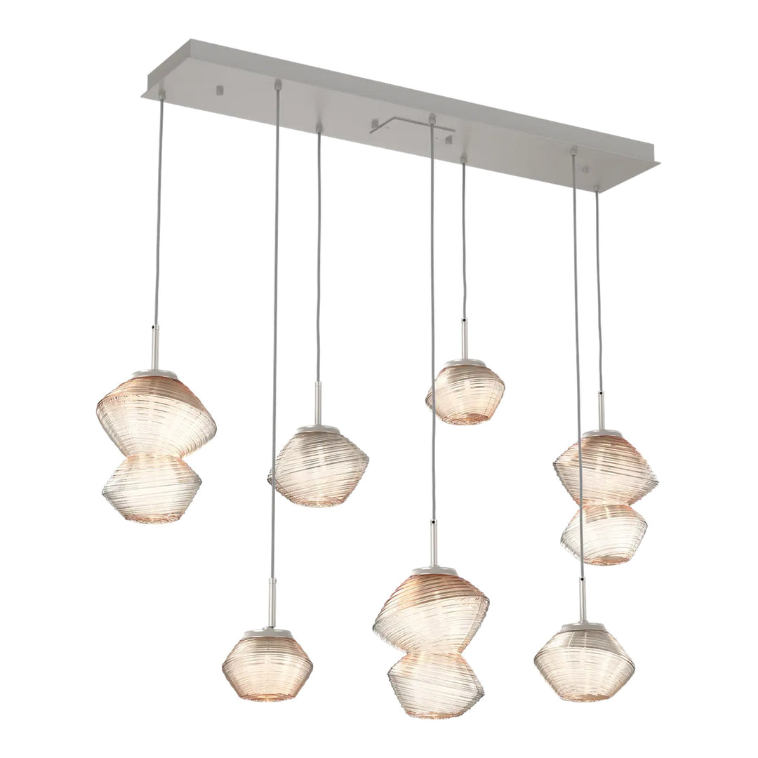 Mesa Linear Pendant Chandelier by Hammerton Studio 7 Lights in Beige Silver with Amber glass