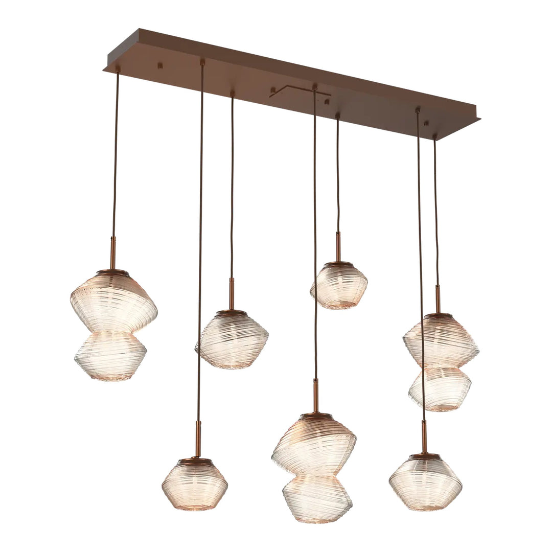 Mesa Linear Pendant Chandelier by Hammerton Studio 7 Lights in Burnished Bronze with Amber glass