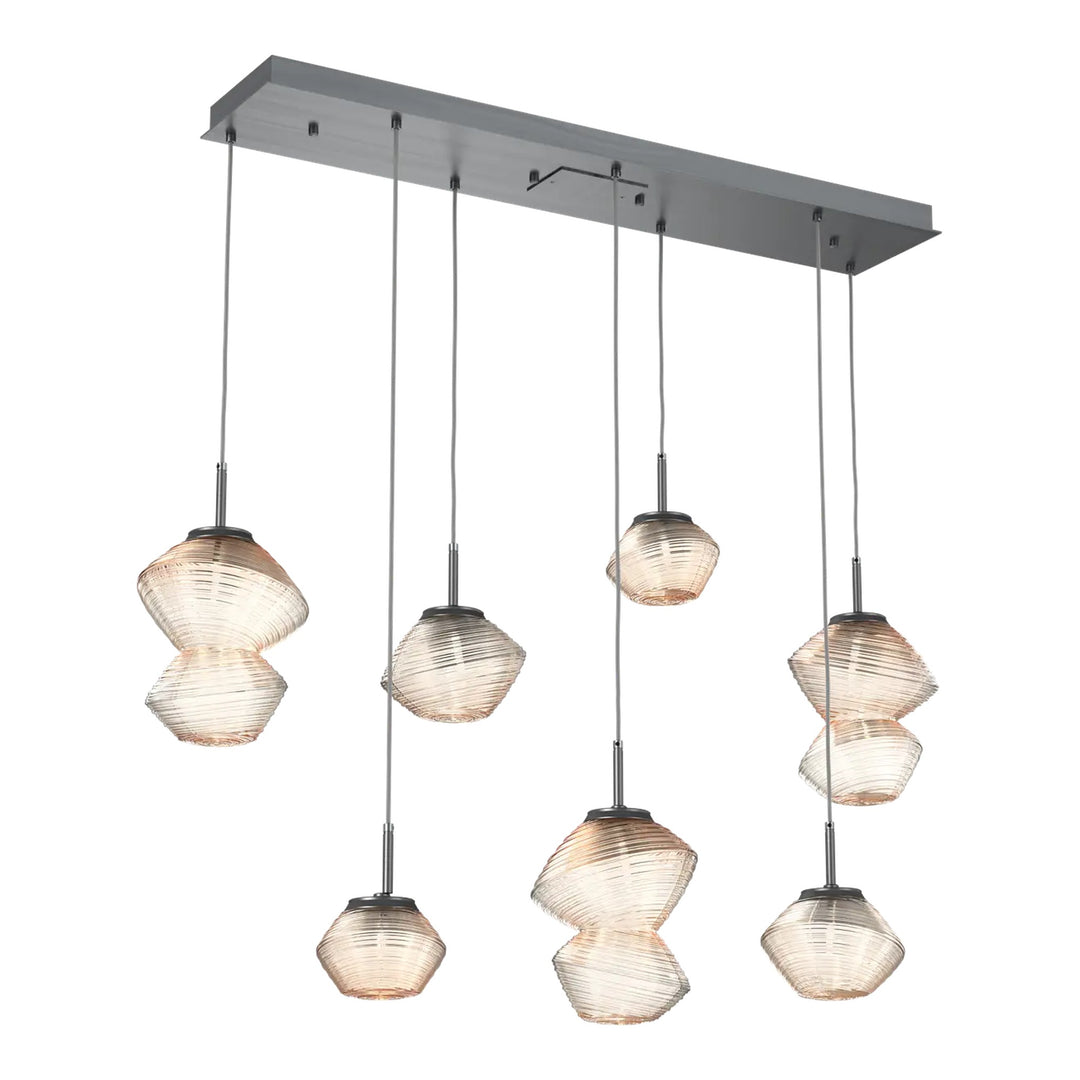 Mesa Linear Pendant Chandelier by Hammerton Studio 7 Lights in Gunmetal with Amber glass