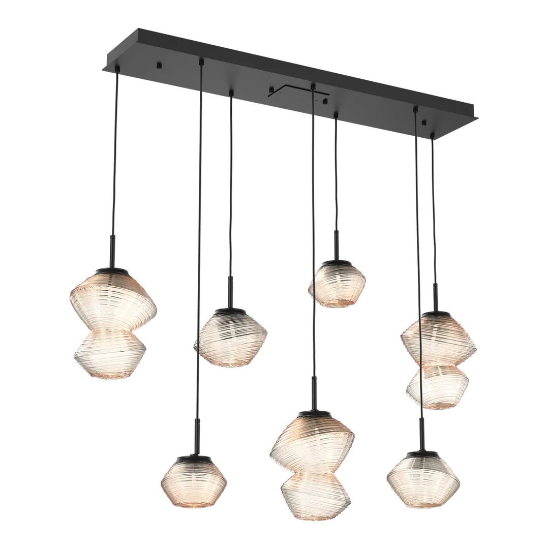 Mesa Linear Pendant Chandelier by Hammerton Studio 7 Lights in Matte Black with Amber glass