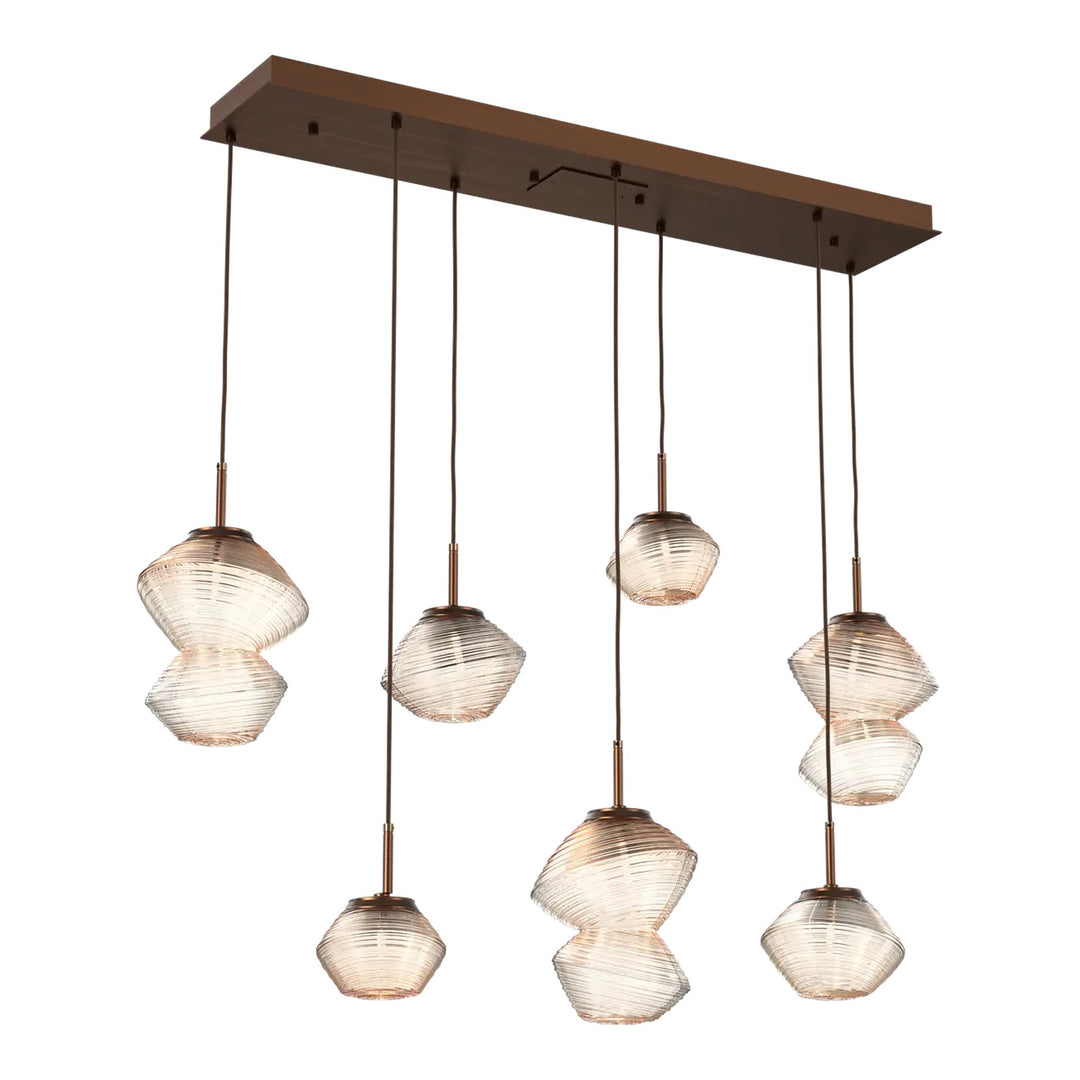 Mesa Linear Pendant Chandelier by Hammerton Studio 7 Lights in Oil-Rubbed Bronze with Amber glass