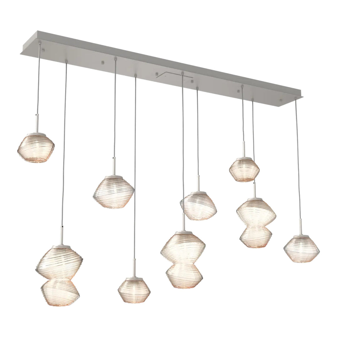 Mesa Linear Pendant Chandelier by Hammerton Studio 9 Lights in Beige Silver with Amber glass