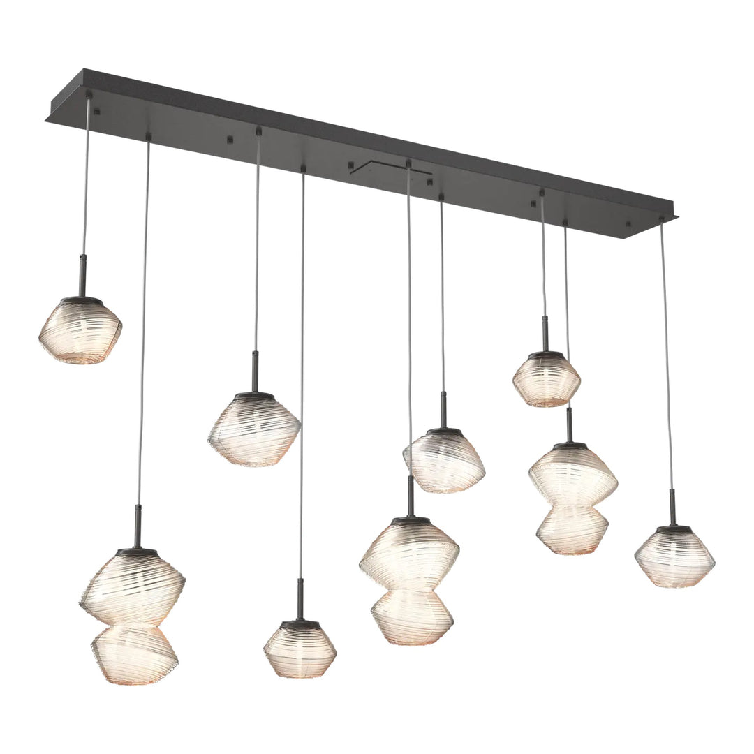 Mesa Linear Pendant Chandelier by Hammerton Studio 9 Lights in Graphite with Amber glass
