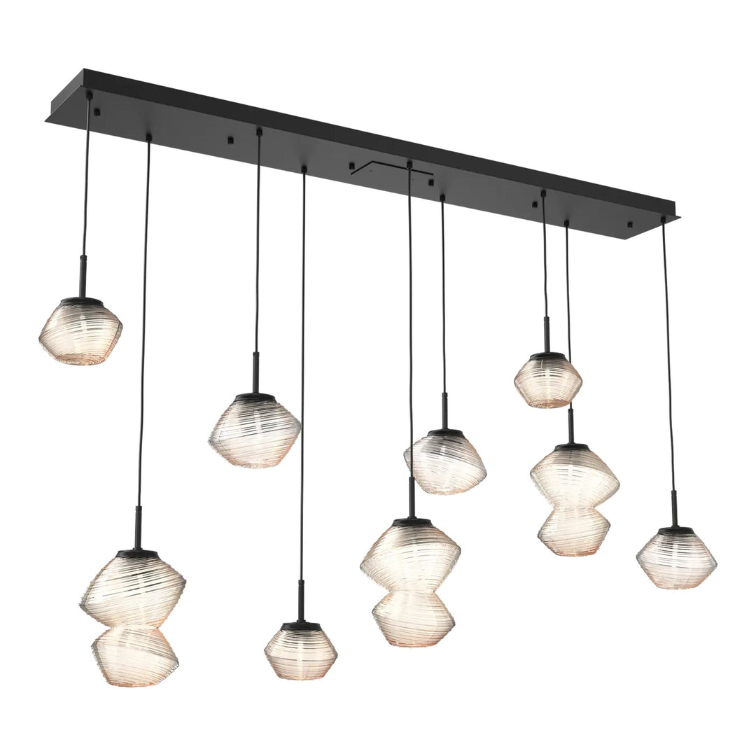 Mesa Linear Pendant Chandelier by Hammerton Studio 9 Lights in Matte Black with Amber glass