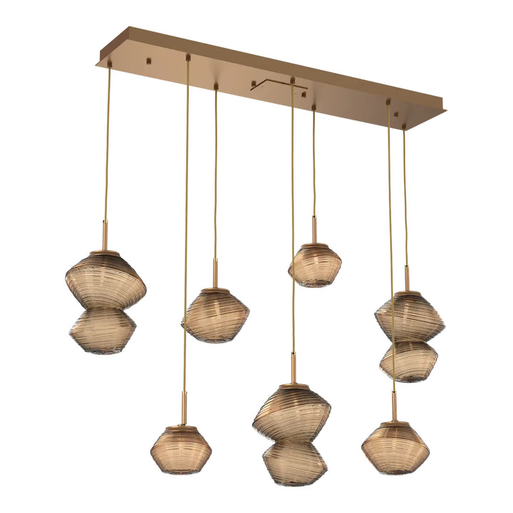 Mesa Linear Pendant Chandelier by Hammerton Studio in Novel Brass with Bronze glass