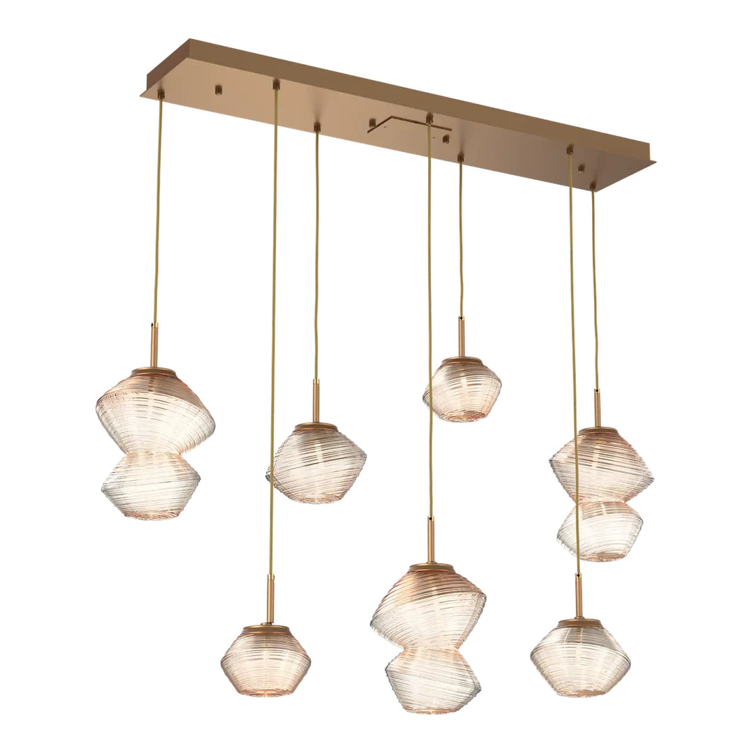 Mesa Linear Pendant Chandelier by Hammerton Studio 7 Lights in Novel Brass with Amber glass