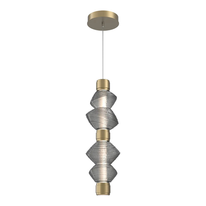 Mesa Mandrel Double Pendant by Hammerton Studio in Gilded Brass with Smoke glass