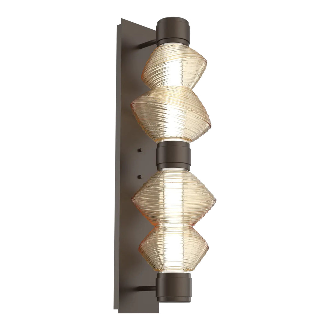 Mesa Mandrel Double Sconce by Hammerton Studio in Flat Bronze with Amber glass