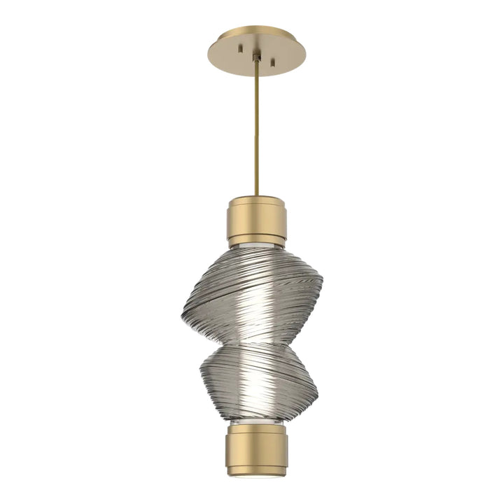 Mesa Mandrel Single Pendant by Hammerton Studio in Gilded Brass with Smoke glass