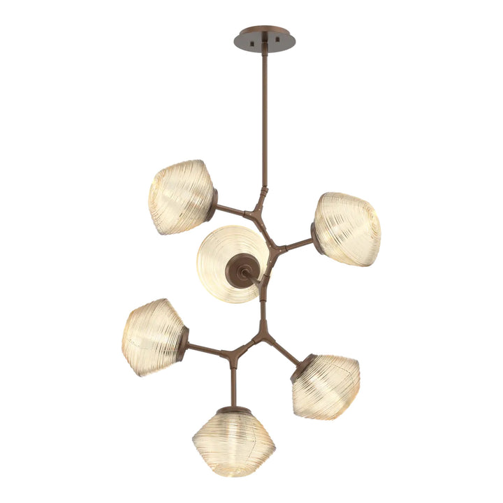 Mesa Modern Vine Chandelier by Hammerton Studio 6 Lights in Burnished Bronze with Amber glass