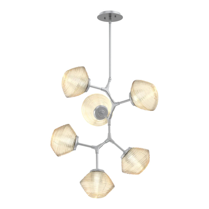 Mesa Modern Vine Chandelier by Hammerton Studio 6 Lights in Classic Silver with Amber glass