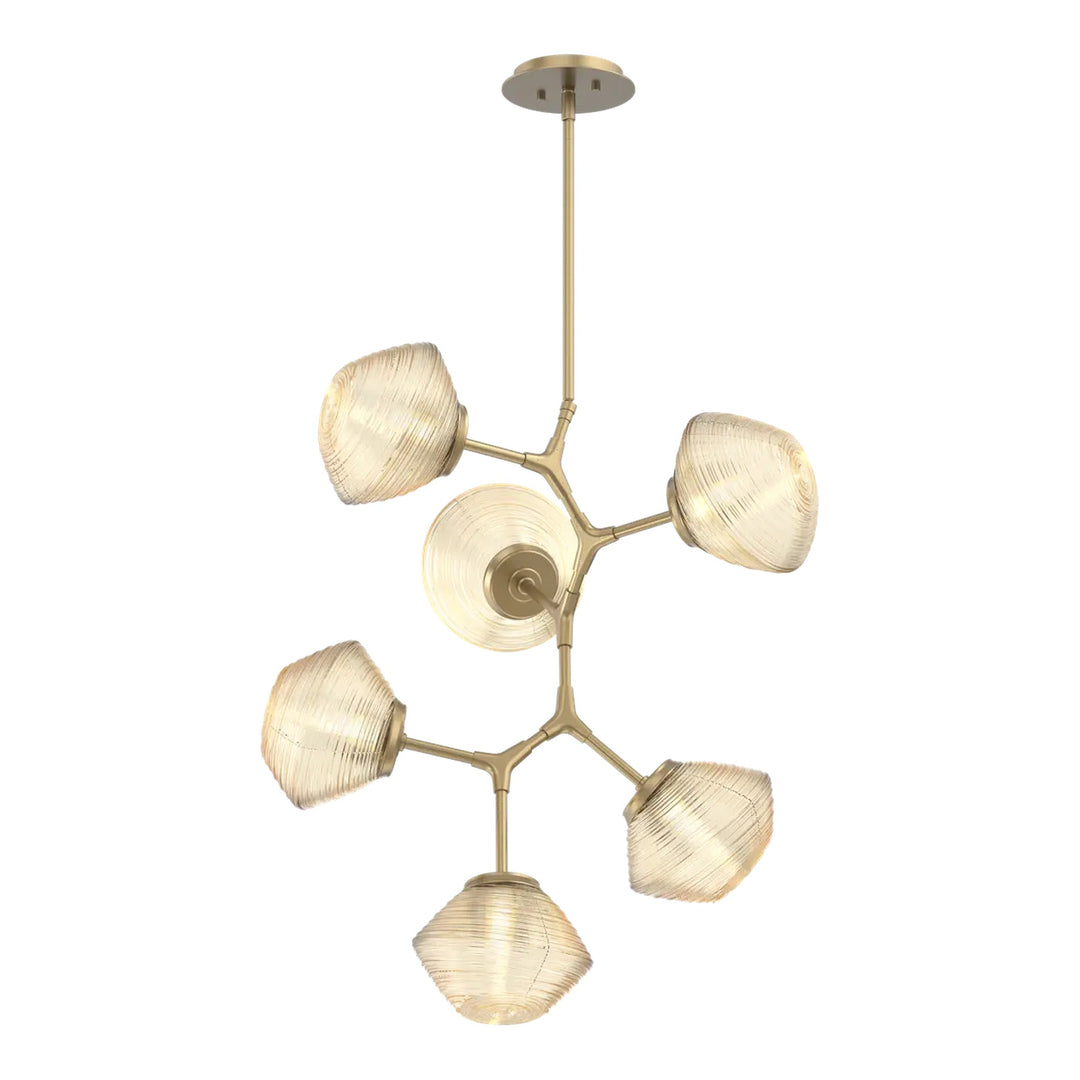 Mesa Modern Vine Chandelier by Hammerton Studio 6 Lights in Gilded Brass with Amber glass