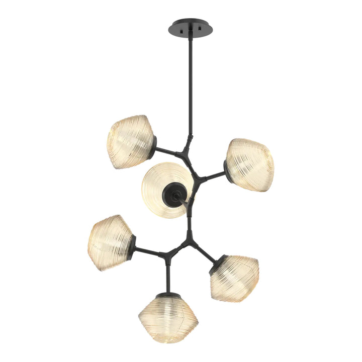 Mesa Modern Vine Chandelier by Hammerton Studio 6 Lights in Matte Black with Amber glass