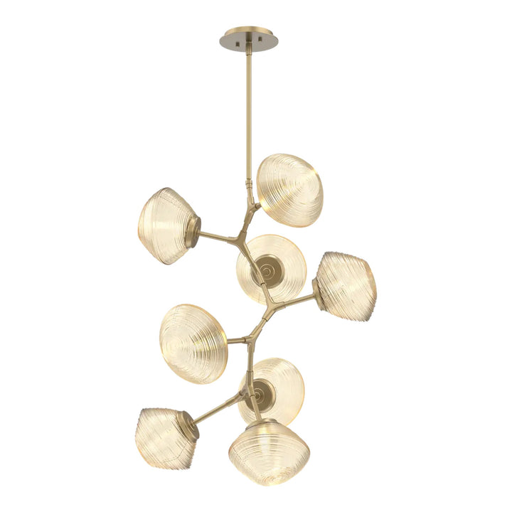 Mesa Modern Vine Chandelier by Hammerton Studio 8 Lights in Gilded Brass with Amber glass