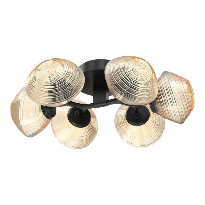 Mesa Organic Flush Mount Light by Hammerton Studio in Matte Black with Amber glass