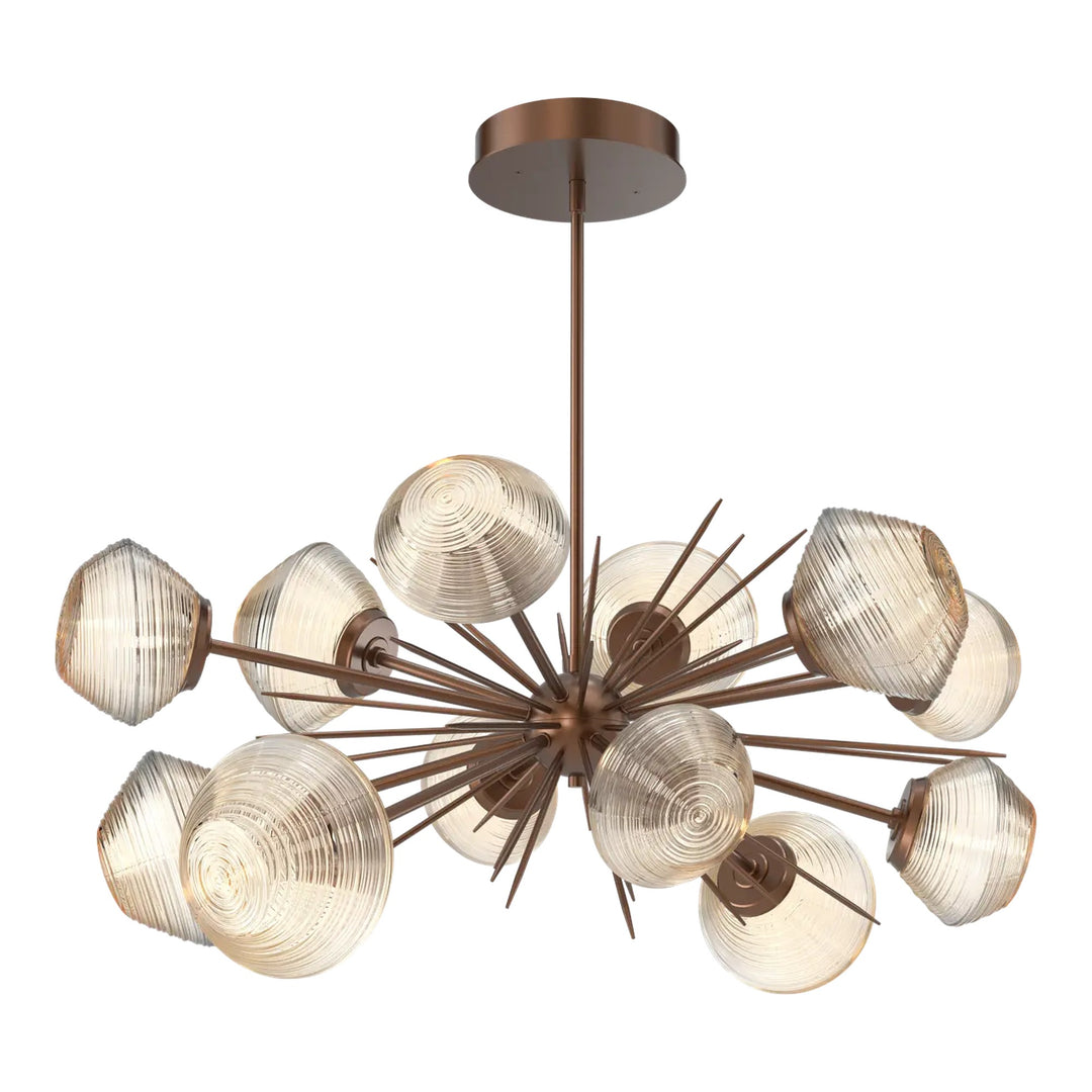 Mesa Oval Starburst Chandelier by Hammerton Studio in Burnished Bronze with Amber glass
