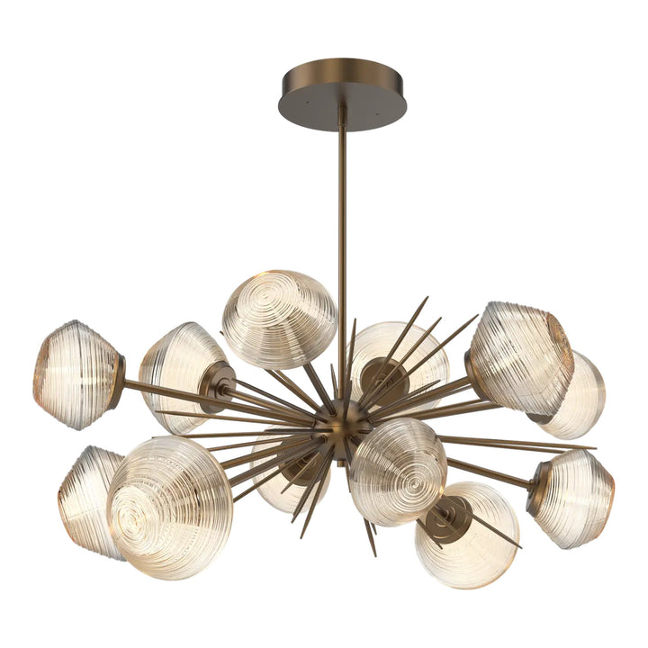 Mesa Oval Starburst Chandelier by Hammerton Studio in Flat Bronze with Amber glass