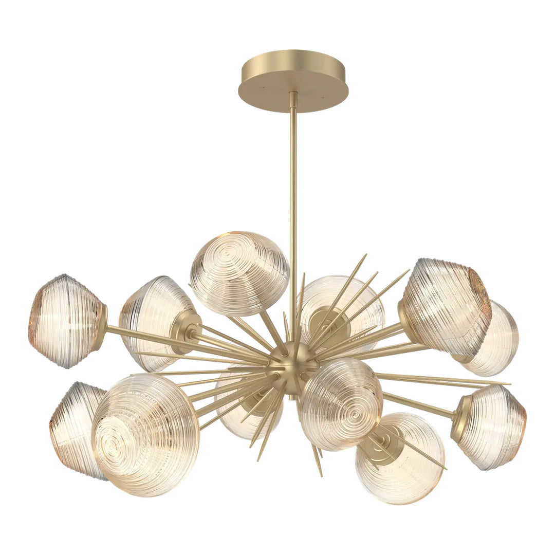 Mesa Oval Starburst Chandelier by Hammerton Studio in Gilded Brass with Amber glass