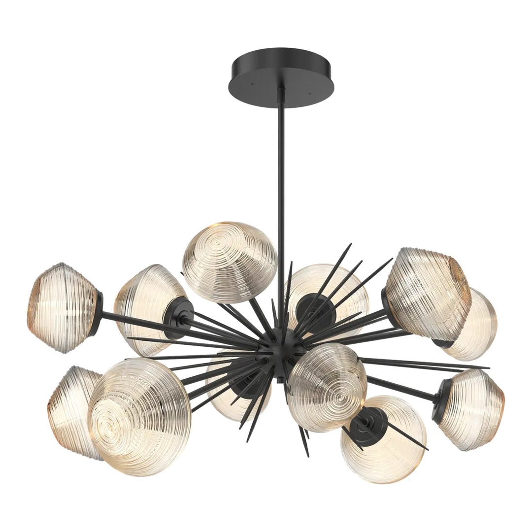 Mesa Oval Starburst Chandelier by Hammerton Studio in Matte Black with Amber glass