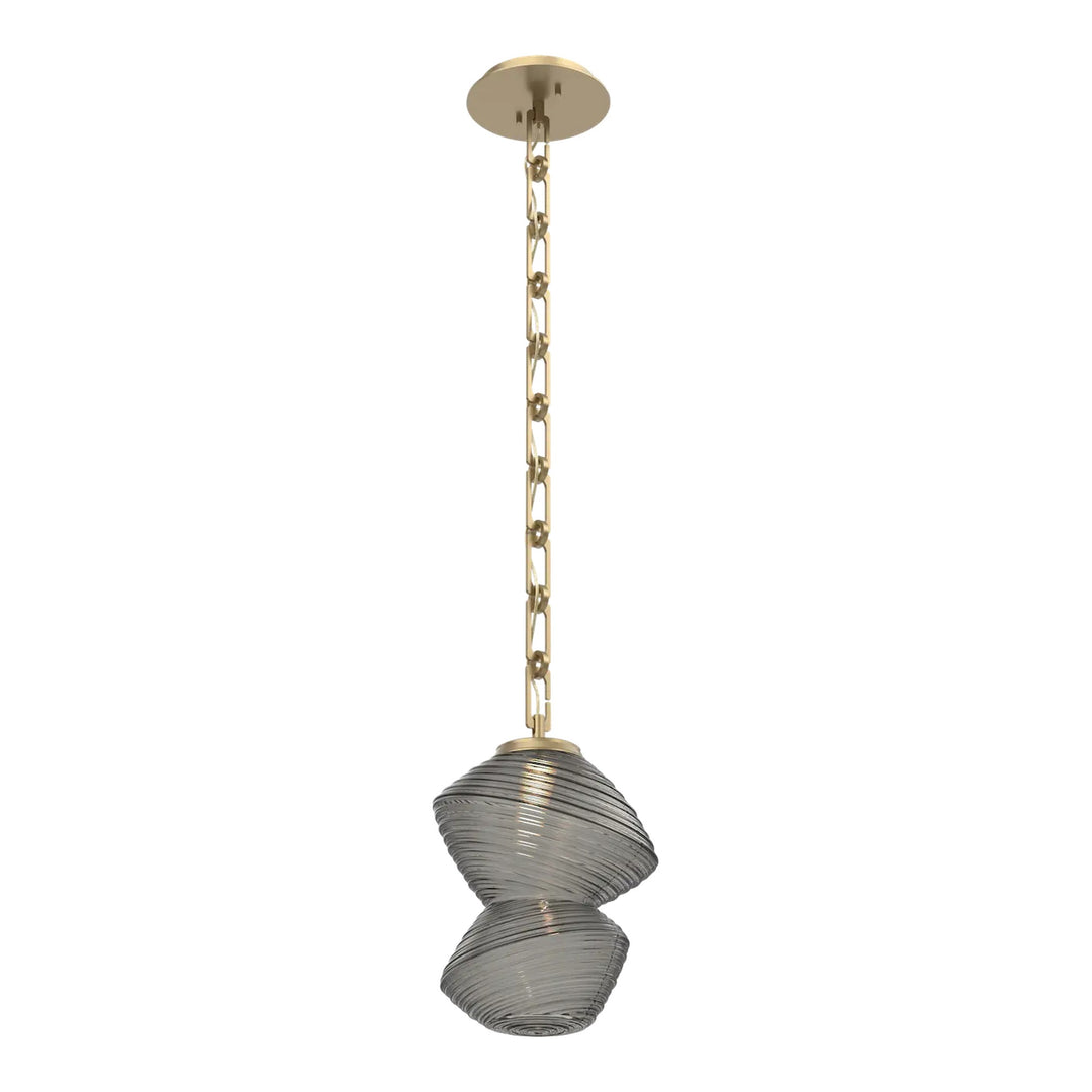 Mesa Pendant by Hammerton Studio in Gilded Brass with Smoke glass on chain