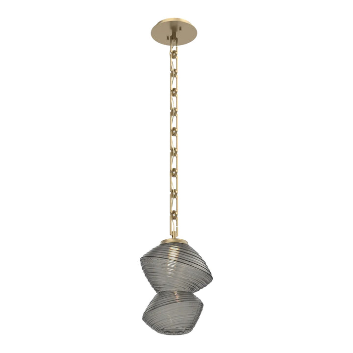 Mesa Pendant by Hammerton Studio in Gilded Brass with Smoke glass on chain