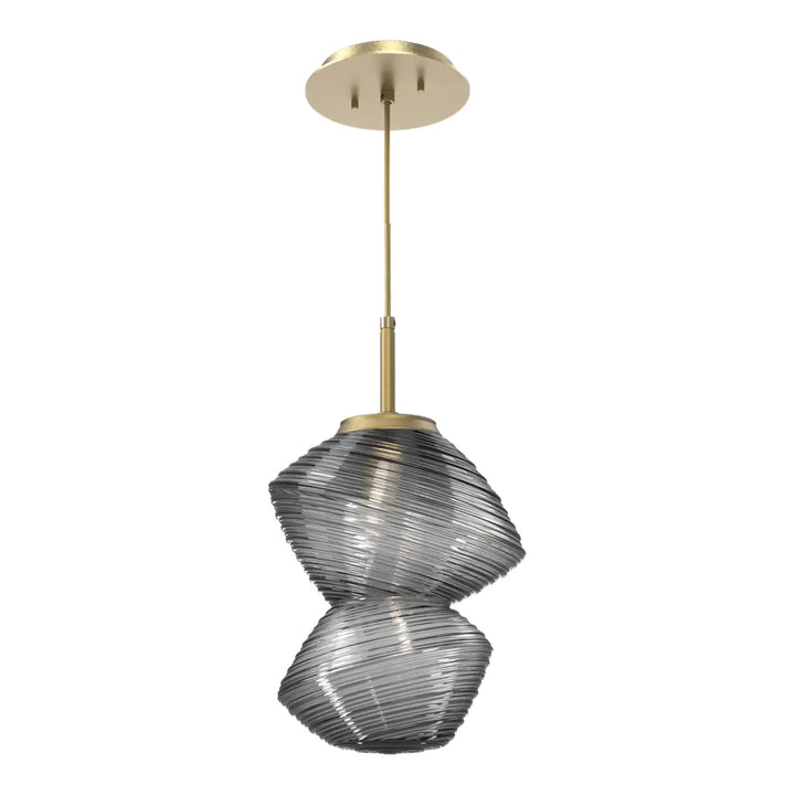 Mesa Pendant by Hammerton Studio in Gilded Brass with Smoke glass on adjustable cord