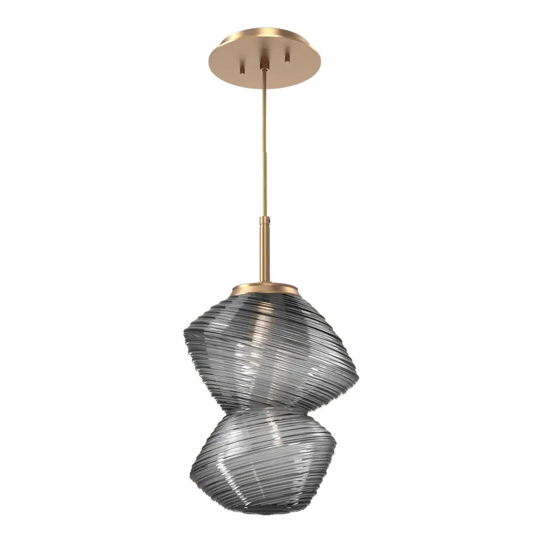 Mesa Pendant by Hammerton Studio in Novel Brass with Smoke glass on adjustable cord