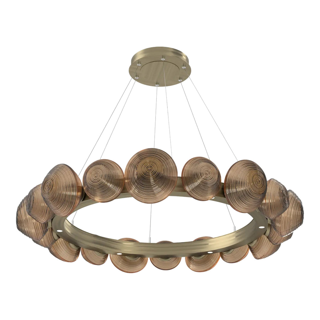 Mesa Radial Ring Chandelier by Hammerton Studio Large in Heritage Brass with Bronze glass