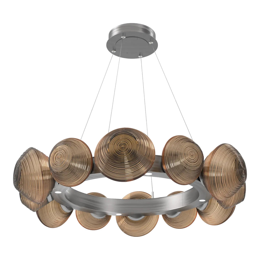Mesa Radial Ring Chandelier by Hammerton Studio Medium in Satin Nickel with Bronze glass